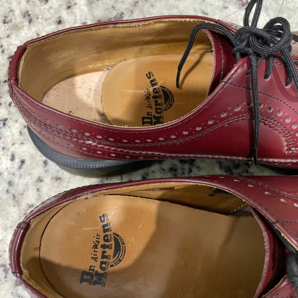 Dr Martens 3989 Cherry Red Leather Wingtip Brogue Shoes Mens 11 Womens 12 - Picture 4 of 11